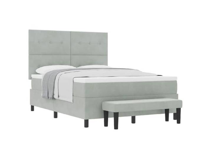 KKgypkn Boxspringbett mit Matratze Hellgrau 160 x 200 cm Samt, inklusive Samt-Kopfteil und Stabiler Holzwerkstoff-Rahmen, mittelfeste Schaumstoffmatratze für erholsamen Schlaf
