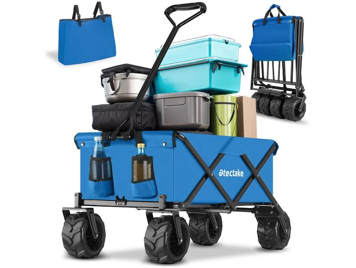 Opvouwbare bolderwagen met brede banden draagkracht 80kg - blauw
