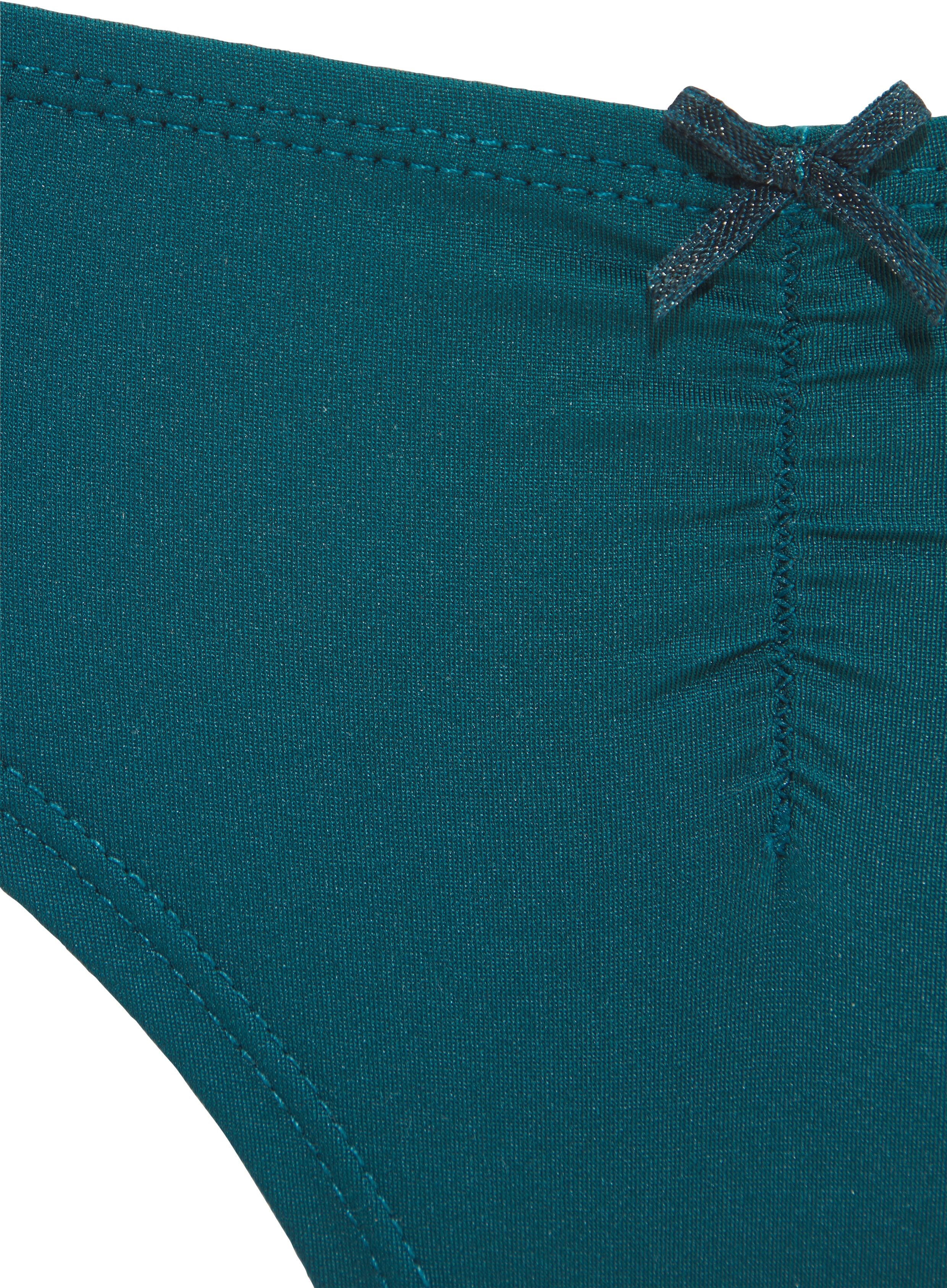 Brasilslip LASCANA, Damen, Gr. 40/42, petrol, Microfaser, Obermaterial: 92% Polyamid, 8% Elasthan (LYCRA). Spitze: 86% Polyamid, 14% Elasthan (LYCRA), unifarben, körpernah, Unterhosen Brasilslip, mit schöner Spitze hinten petrol 40/42