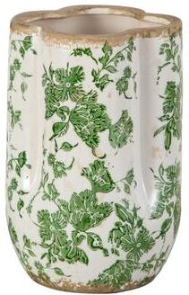 Nearly Natural 9-in Floral Tuscan Ceramic Green Scroll Vase