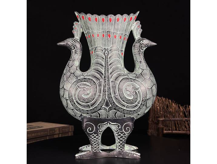 Pot à vin en Bronze, Double tasse de phénix, Statue d'oiseau de bon augure, Vase Antique, décoration artisanale, porte-fleurs, porte-stylo