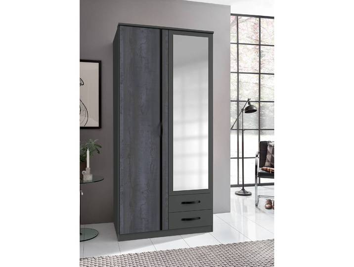 home24 Draaideurkast Duo2 91cm grijs/zwartbruine eikenhouten look