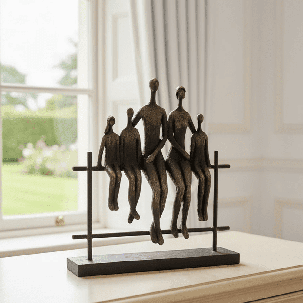 Antique Brass Family of Five Sitting Sculpture