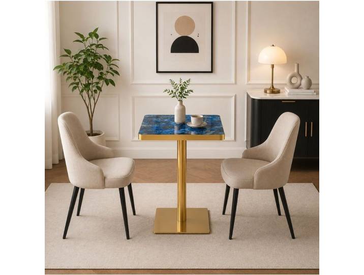 Table A Manger Carree Bleu Marbre Table Bistrot Moderne FloraGrace Pour Cuisine Et Salon Facile A Assembler 60x60x74cm