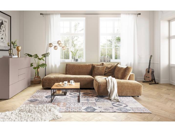 Ecksofa, Gold, 304x224 cm, 100% Polyester, Mit Großem Longchair, Modern, Musterring