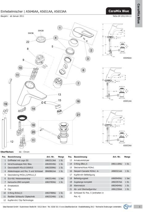 Ideal Standard Kit / Heißwasserstop, A963314NU Kartusche 40mm