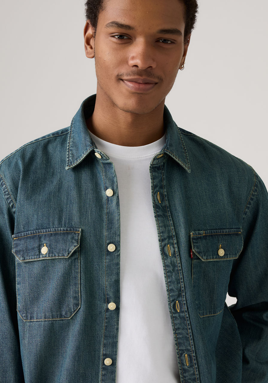 Langarmhemd LEVI'S "JACKSON WORKER", Herren, Gr. XXL, N-Gr, blau (chopper schwarz wash), Cord, Obermaterial: 100% Baumwolle, Hemden Langarmhemd chopper schwarz wash XXL, N-Gr