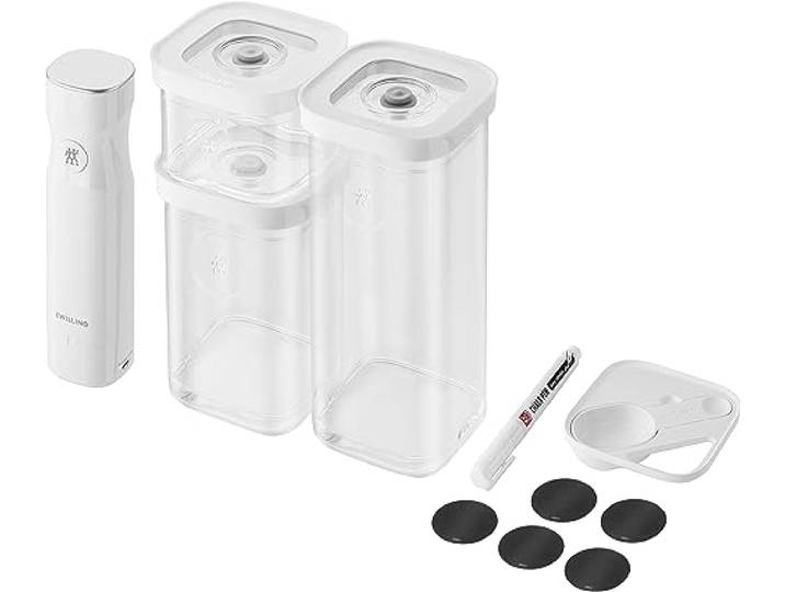 ZWILLING Fresh & Save Cube Vakuum Starter Set, Größe S, 6-teiliges Vakuum-Aufbewahrungsset mit 3 Vorratsdosen, Vakuumpumpe, Messlöffel, NFC-Etiketten