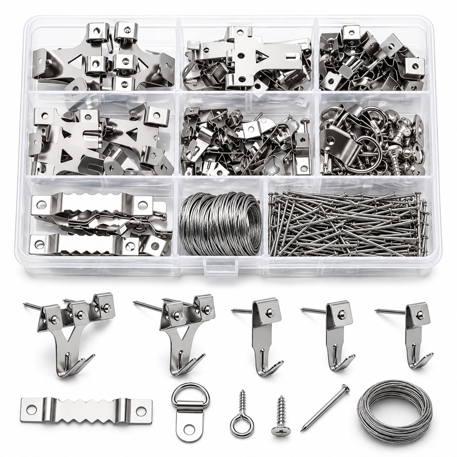 BOTC Fotohaken met spijkers - Set van 203 stuks - Zilver