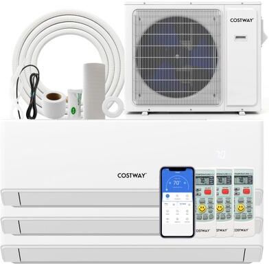 Costway 30000 BTU 3 Zone 23 SEER2 Mini Split Air Conditioner Wifi Enabled with Heat Pump-7+9+24K