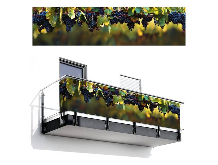MuchoWow Balkon-Sichtschutz Trauben - Wein - Natur - Grün, Weinrot, Kunststoff, Rechteckig, 500x130 cm, Sonnenschutz, Sichtschutz