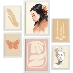 POSTER Set Mit 6 Nachdenkliche Frau A3 & A4 Weißer Rahmen