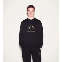 A|X Armani Exchange für Herren. XM003551AF20150UC001 Sweatshirt mit Rundhalsausschnitt und schwarzem Metallic-Logo (L), Lässig, Baumwolle
