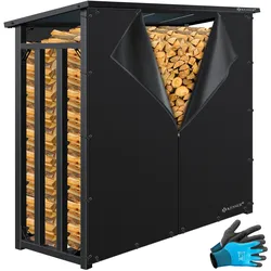 KESSER® Kaminholzregal Metall 188 x 70 x 185 cm Brennholzregal 3,3 SRM / 2,3m3   außen Stahlrahmen + Abdeckung & Handschuhe Stapelhilfe Kaminholzlager Wasserdichter Holzlager für Garten Terrasse