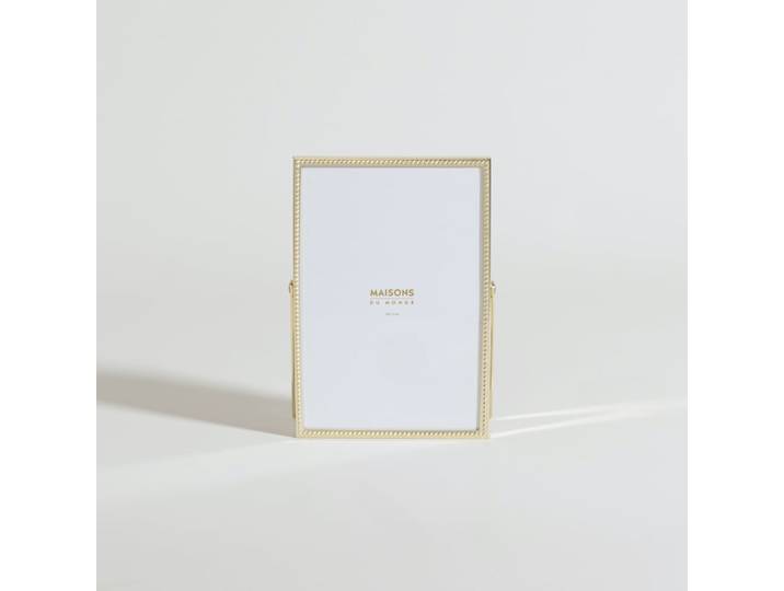 Goldfarbener, perlenbesetzter Fotorahmen aus Stahl, Format 11 x 16 cm