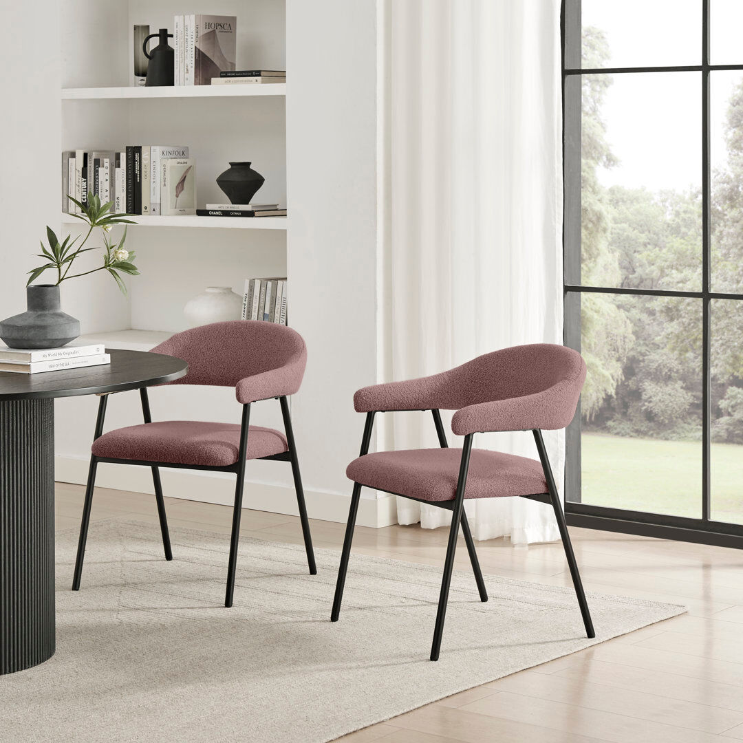 Canora Grey Belmira Luxury Dining Chairs - Curved Backrest Design Pink Fabric 78cm H X 57cm W X 59cm D