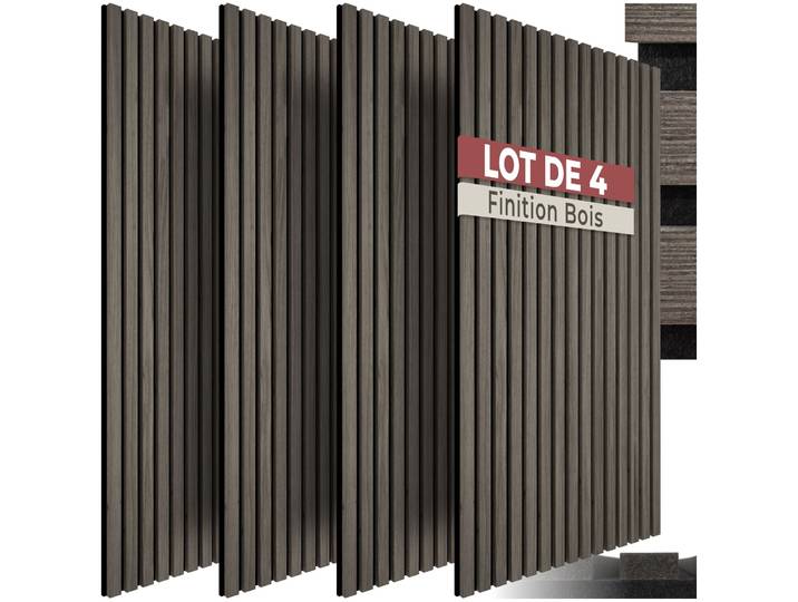 4 Pièces Panneaux Acoustiques Mdf\, Placage Bois Vrai\, 3d\, Chêne Gris