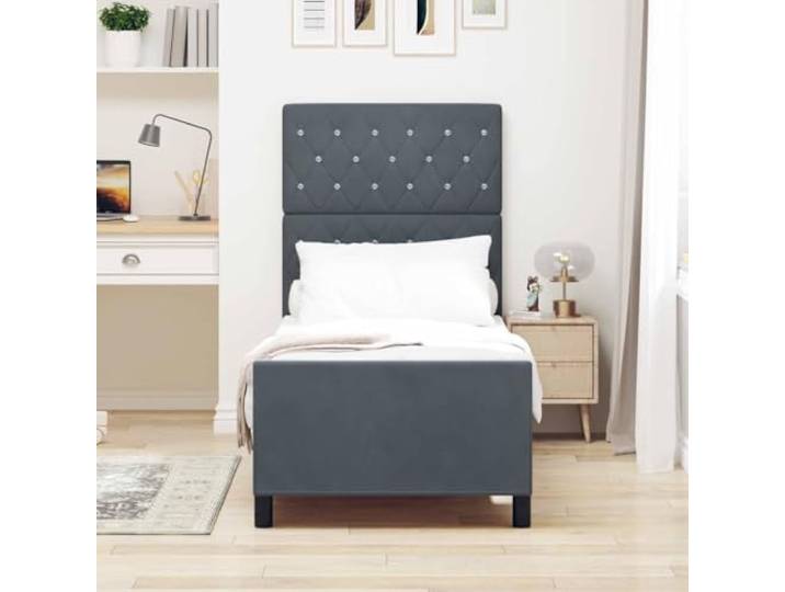 KTHLBRH Boxspringbett 80 x 200 cm Samt dunkelgrau Modernes Design, gepolstertes Kopfteil aus massivem Kiefernholz, rechteckige Form