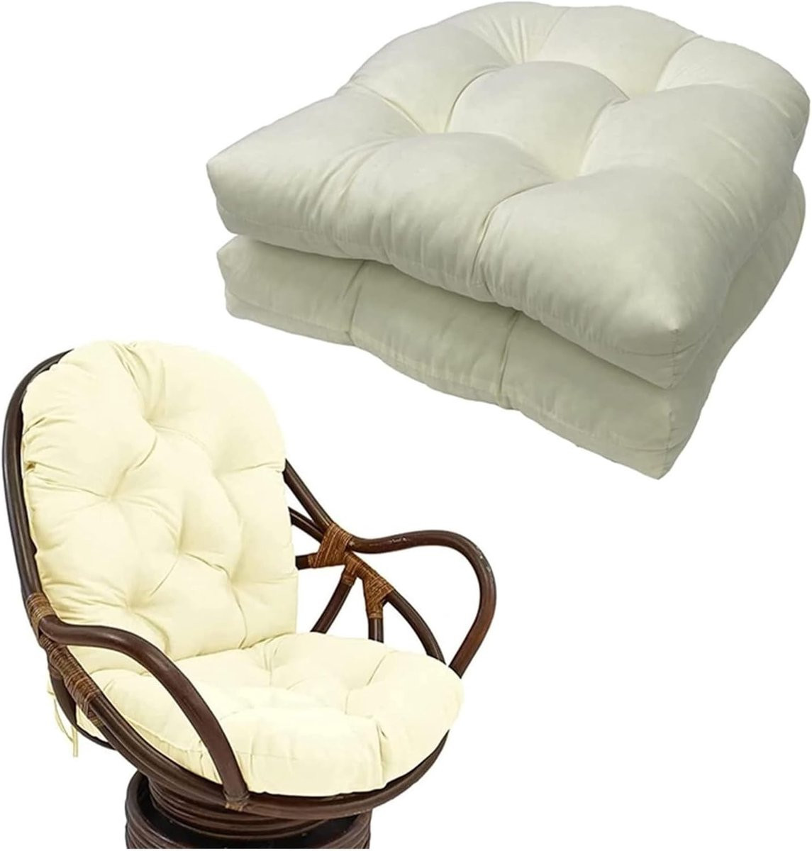 Set van 2 witte zitkussens voor tuinstoelen, 48 x 48 cm