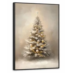 LEINWAND Bilder mit Rahmen - Weihnachten - Weihnachtsbaum - Schnee - Kunst - 70x100