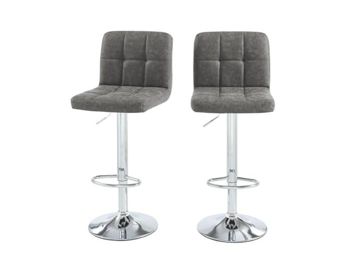 BAÏTA Barhocker Gary 2er Set PU grau mit silbernem Metallgestell