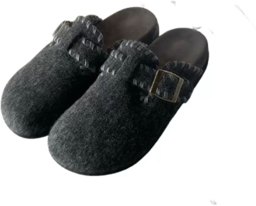INF Tiefe graue flauschige Hausschuhe kompatibel mit Birkenstock, warme, wollartige Clogs mit verstellbarem Riemen 37