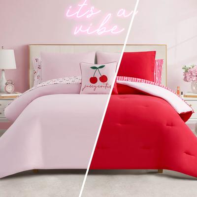 Juicy Couture Cherry Script Solid Reversible Comforter Bed in a Bag