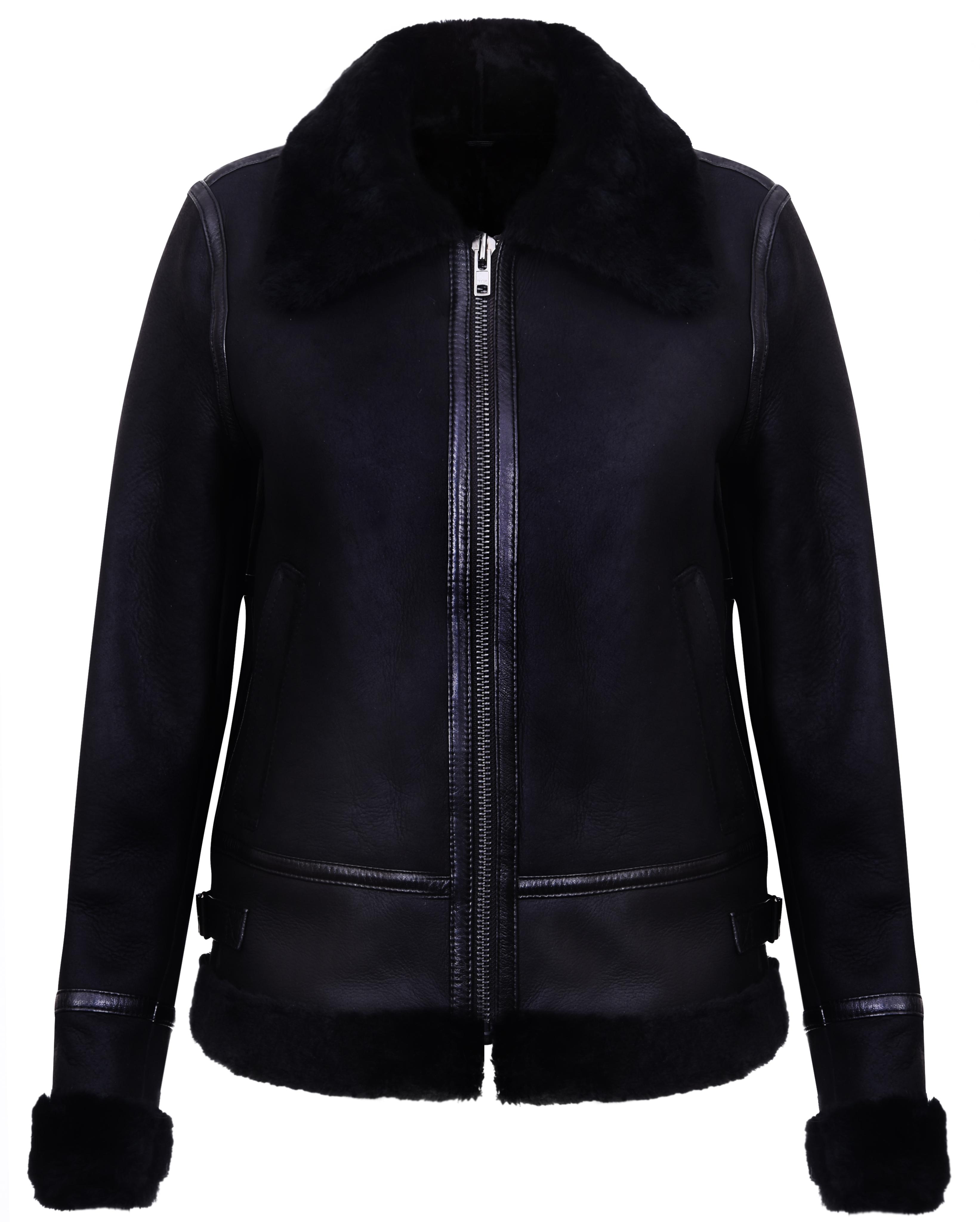 Schwarze B3 Schaffell-Lederjacke für Damen – Campinas