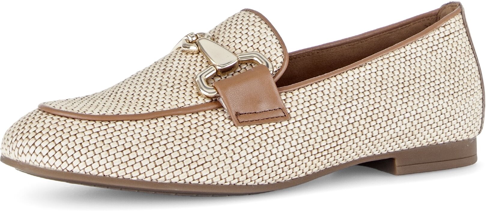 Slipper GABOR, Damen, Gr. 41, Leder, natur, nougat, Leder, Textil, Schuhe Slipper, Blockabsatz, Businessschuh, Ballerina mit goldfarbenem Schmuckelement natur, nougat 41, Leder