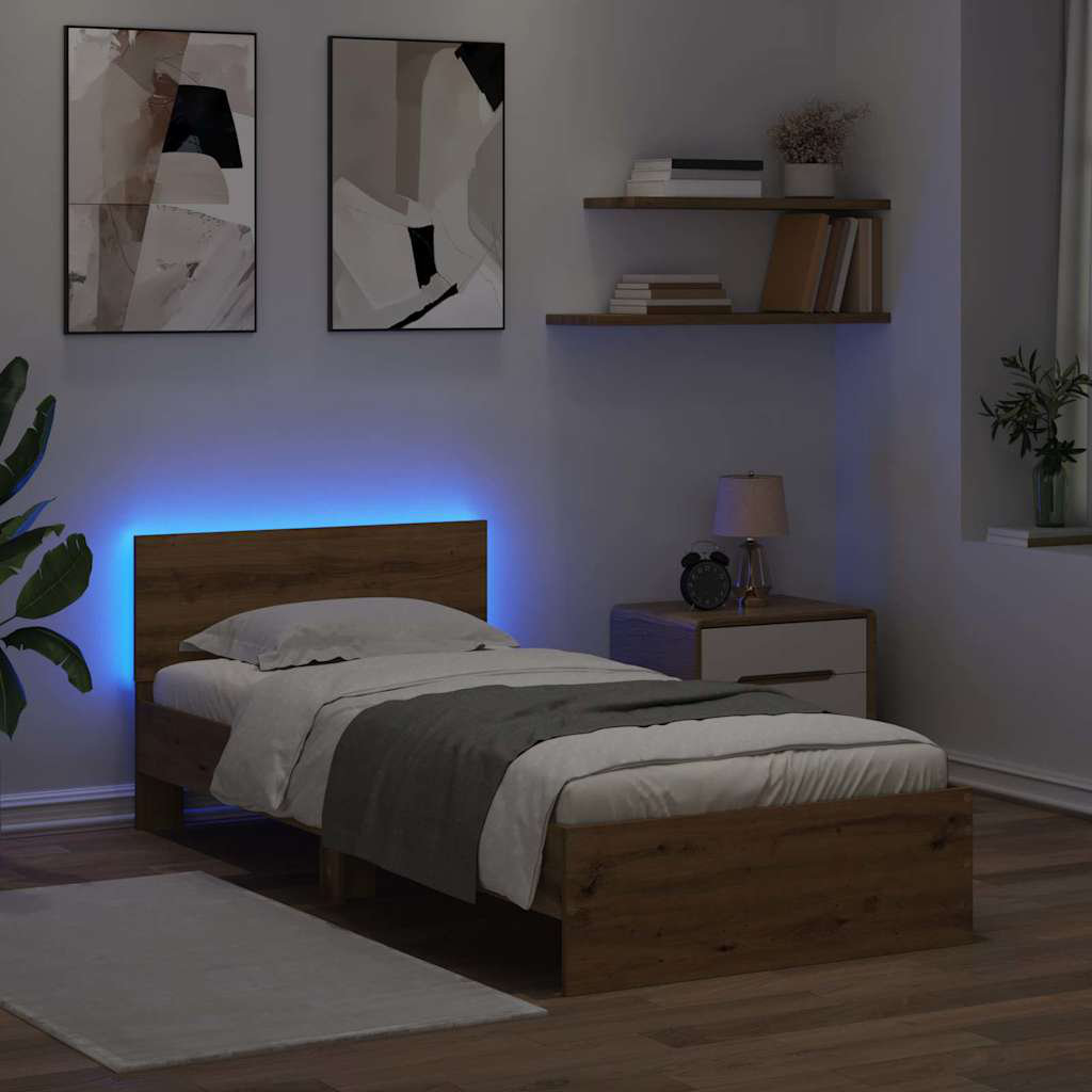 17 Stories Bed Frame With Headboard Engineered Wood Artisan Oak Single (3')