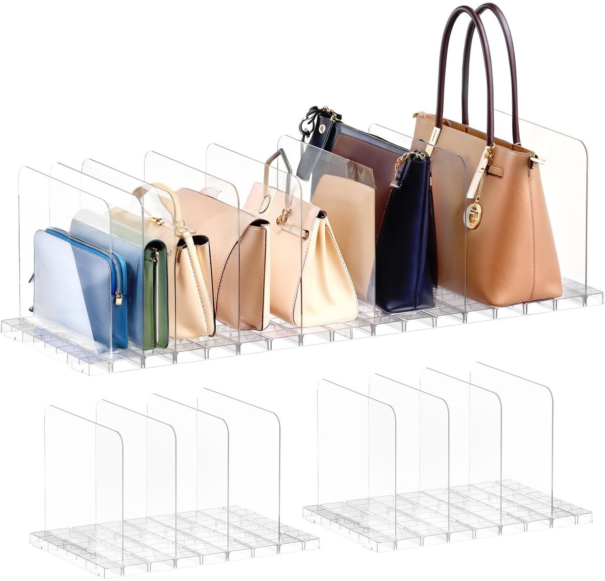 Dailygoods Handtas Organizer Stapelbaar - Transparante Opbergdoos met 8 Uitneembare Scheidingswanden - Multifunctionele Kledingkast Organizer