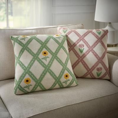Knitted Chenille Flower Pillow by BrylaneHome in Tulip