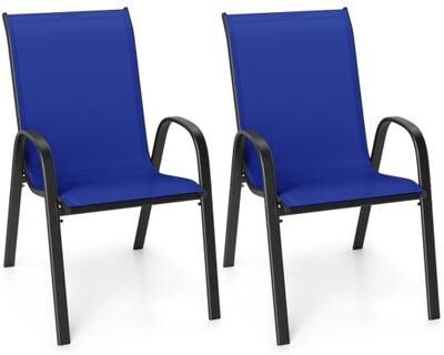 Costway Set of 2 Stackable Patio Dining Chairs Set with Armrest-Navy
