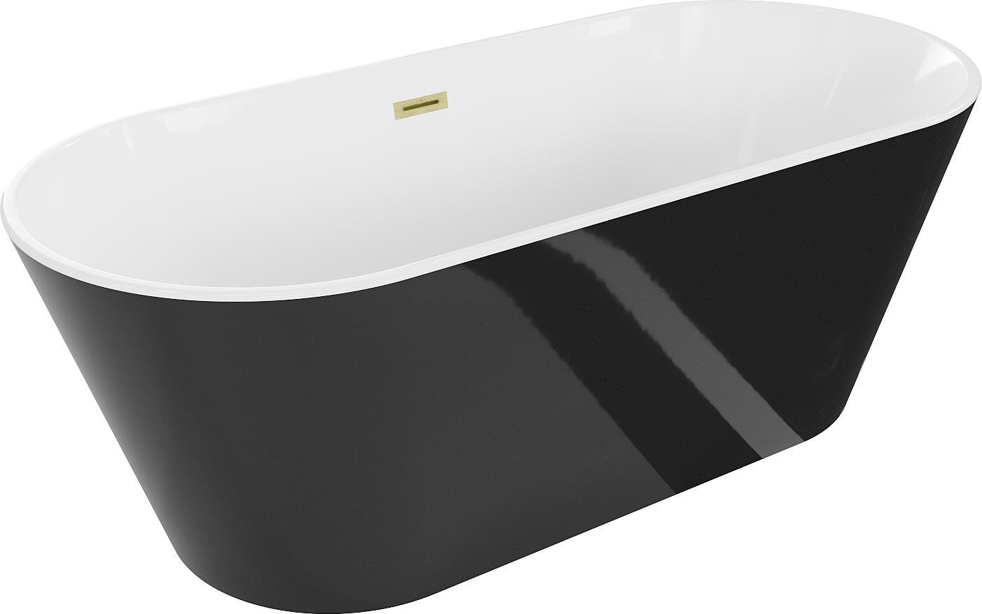 Mexen Flavia freistehende Badewanne 160 x 75 cm, weiß/schwarz, gebürsteter goldener Überlauf - 54031608075-55