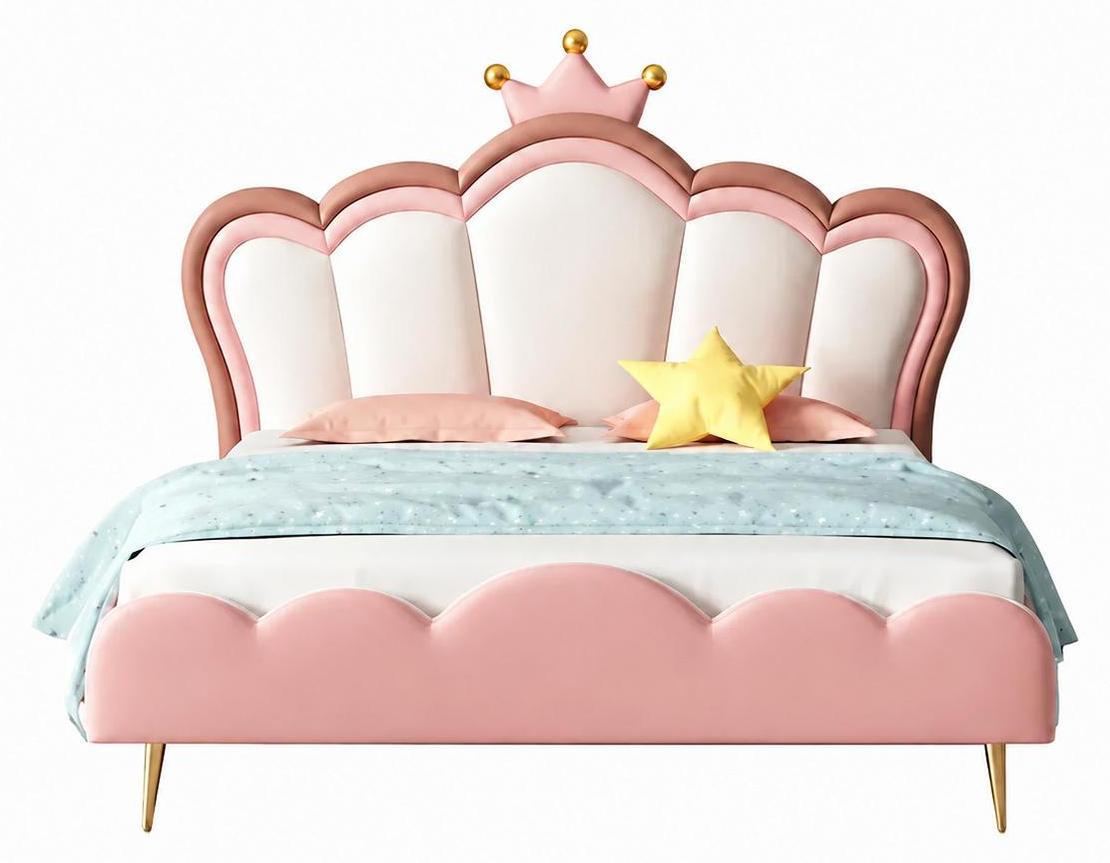 Rosa Kinderbett aus Leder s Bett für Mädchen Prinzessin