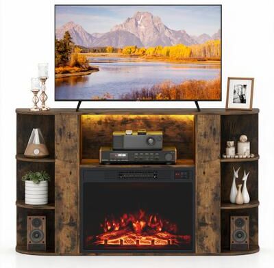 Costway 23” Electric Fireplace and 50” Fireplace TV Stand with RGB Lights for Living Room-Rustic Brown