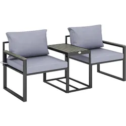 BALKONMÖBEL-SET 3er Set Stahl Polyester Grau