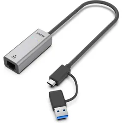Unitek USB-A/C 3.1 GEN1 RJ45-Adapter 2,5 Gbit/s (USB-C), Netzwerk Adapter, Grau