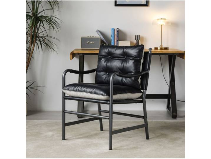 Fauteuil d'accent 1 place avec accoudoirs - BEAUNIV - style moderne du milieu du siècle cuir et métal noir