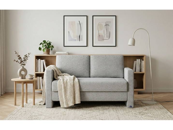 BRUNO Schlafsofa 120cm in Silber Grau Schmal stabiles Massivholz & Boxspringkomfort