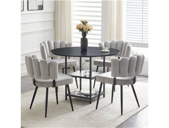 MEUBLIV Ensemble table et 4 chaises table ronde 107 cm avec double rangement noir et gris clair