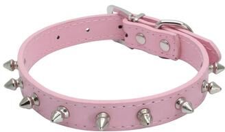 Uplift Essentials Spiked And Studded Faux Leather Pet Safety Collar pink 12 In X 0.6 In