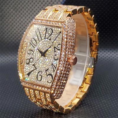 Youfap Market Diamond Silver Iced Out Quartz Watch, Stainless Steel Men's Watches Luxury, Big Dial Top Brand Waterproof rose Gold