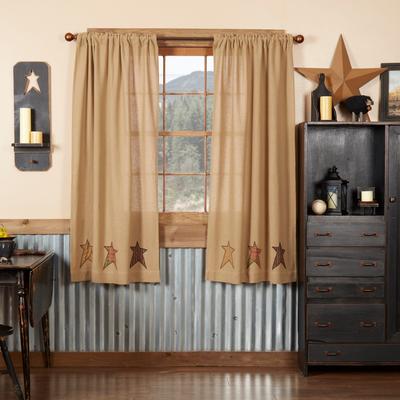 VHC Brands Stratton Burlap Applique Star Short Panel Set of 2 63x36 - Short Panel 63x36 - Short Panel 63x36