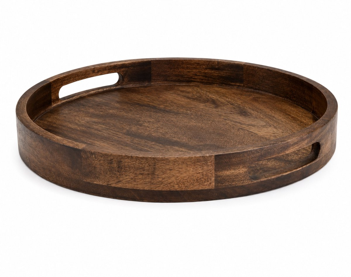Decoratieve Houten Schaal Ø32 cm – Rond Dienblad van FSC® Mangohout – Donker Bruin – Serveerplateau voor Kaarsen, Decoratie & Woonaccessoires