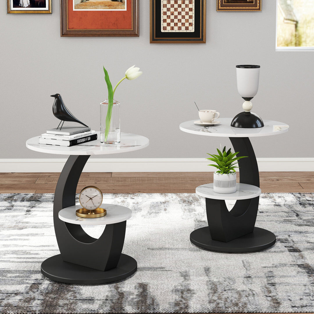 O&K FURNITURE Side Table with Storage Black 54cm H X 50cm W X 50cm D