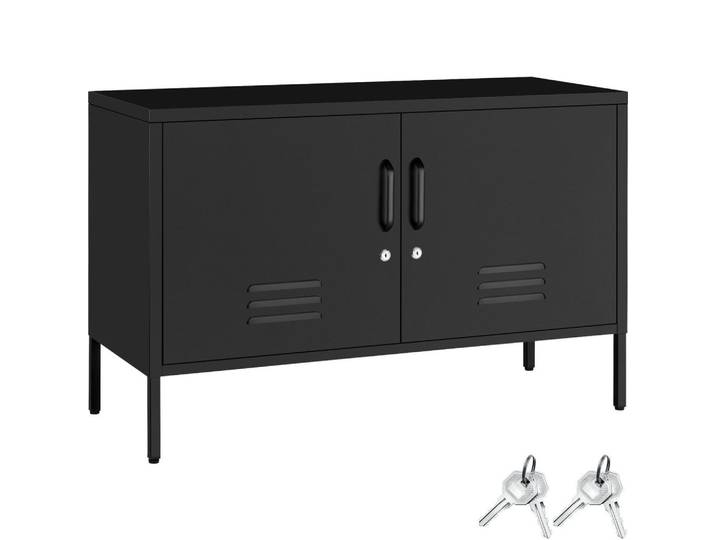tectake Sideboard Baker, Kippschutz, höhenverstellbare Füße, schwarz, Schwarz, Metall, Beton Optik, Rechteckig, 100x65x42.5 cm, Wohnzimmer, TV Möbel, Lowboards, Lowboards stehend