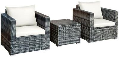 Costway 3 Pcs Patio Rattan Furniture Bistro Sofa Set with Cushioned-White