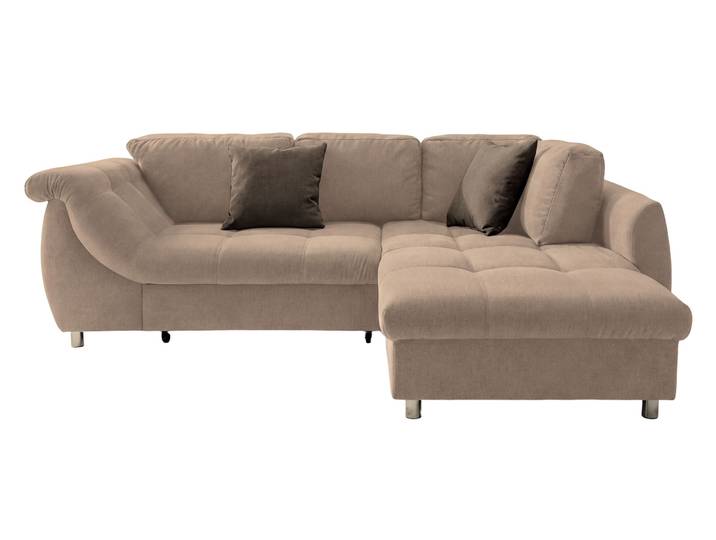 Ecksofa Schlafcouch L-Garnitur Bettkasten Ottomane rechts Mikrofaser Hellbraun / 17009