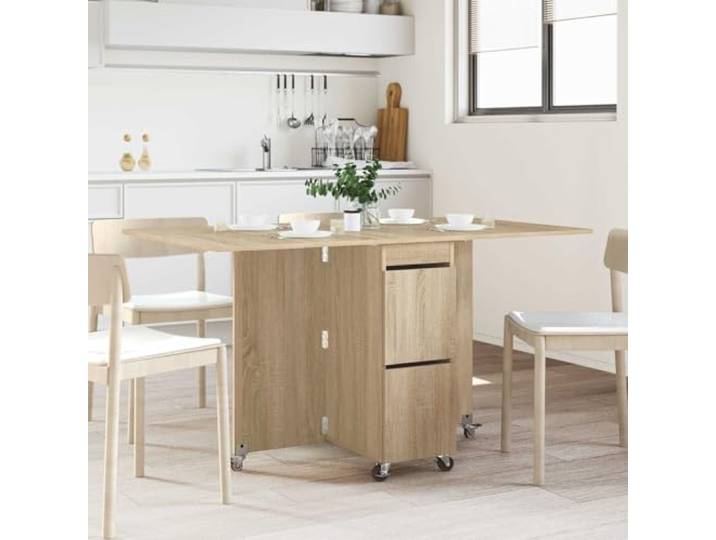 Esstisch 140 x 80 x 77 cm Holzwerkstoff Sonoma-Eiche Ausziehbarer Mechanismus,integrierter Stauraum,-Kipp-Design,wasserfeste Oberfläche,minimalistisches Design